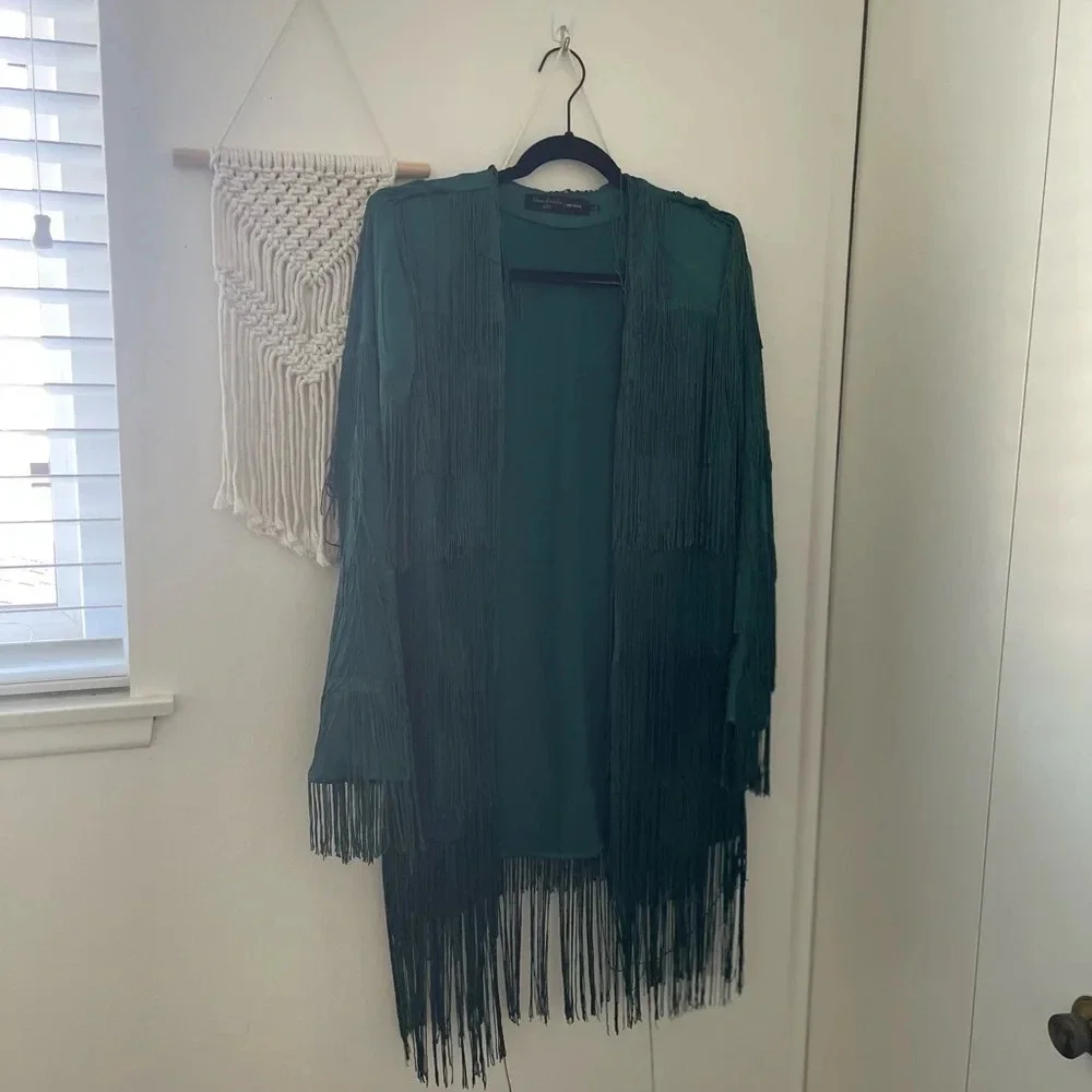 House of Harlow 1960 x Revolve Ramsey Fringe Jacket in Emerald Green - Picture 4 of 8